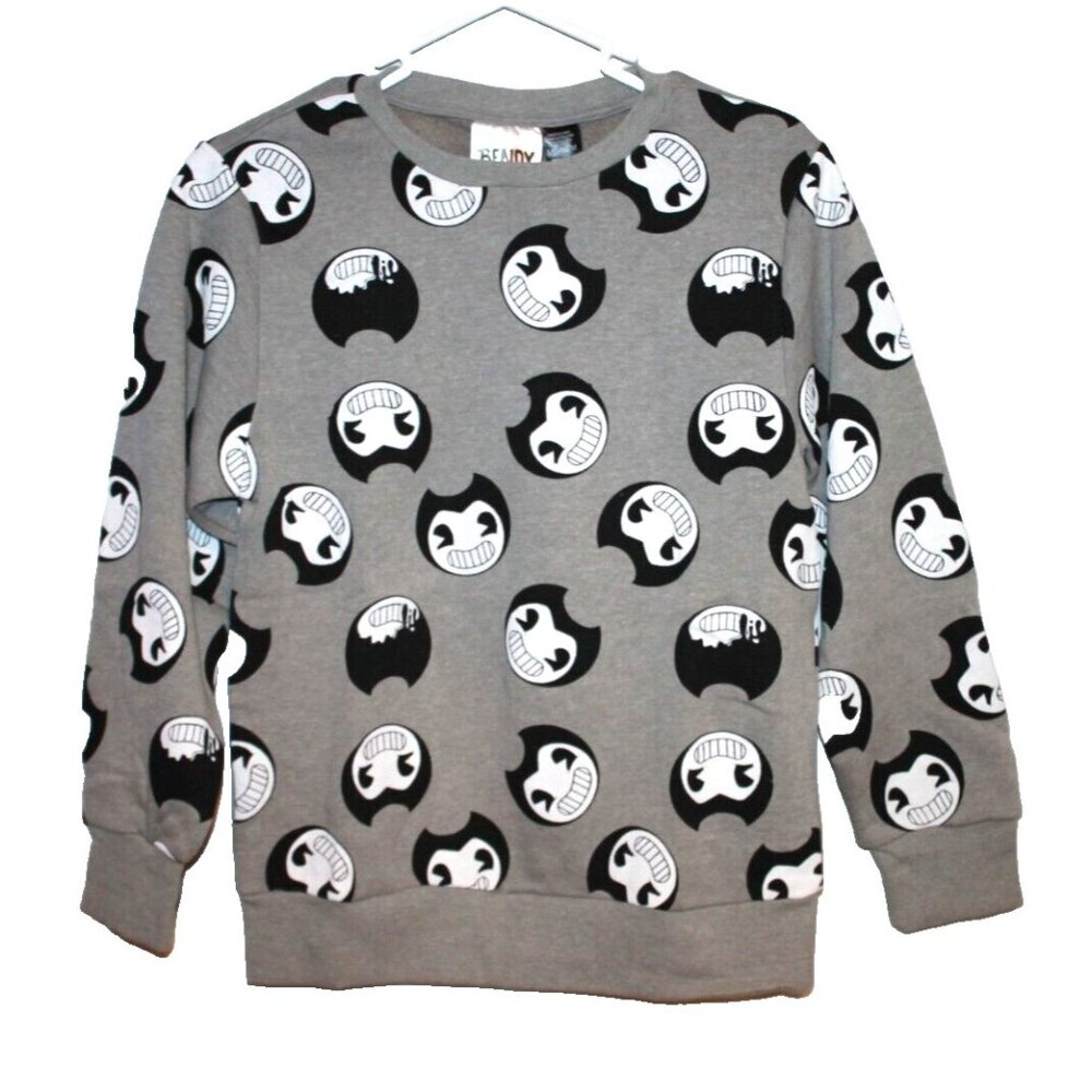 Bendy Allover Faces Graphic Print Gray Sweatshirt Halloween NEW Size Small S NWT
